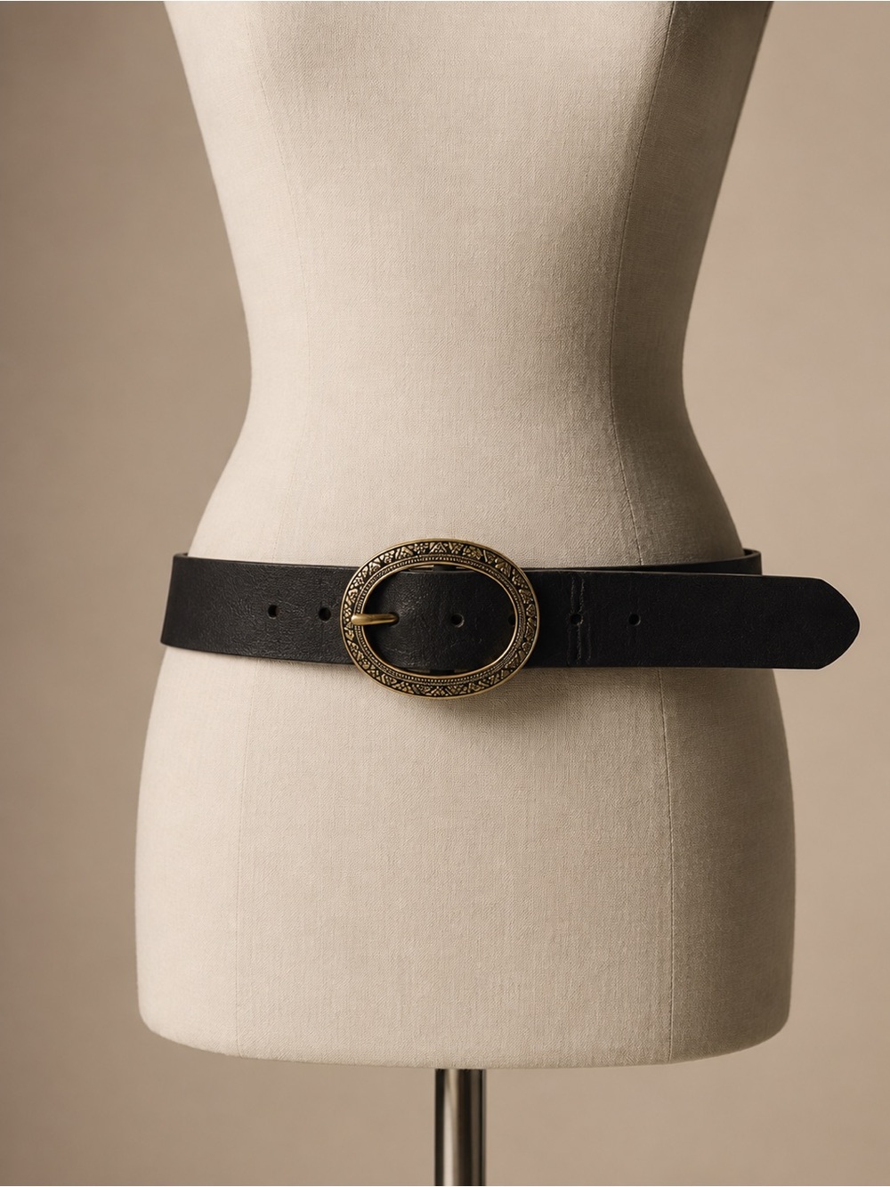 Haute Hippie Black Leather Belt Oversized Ornate Gold Buckle